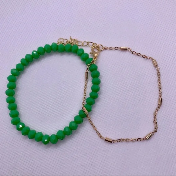 Chingona Green & Gold Beaded Letter Bracelet Set of 3 - Picture 5 of 5